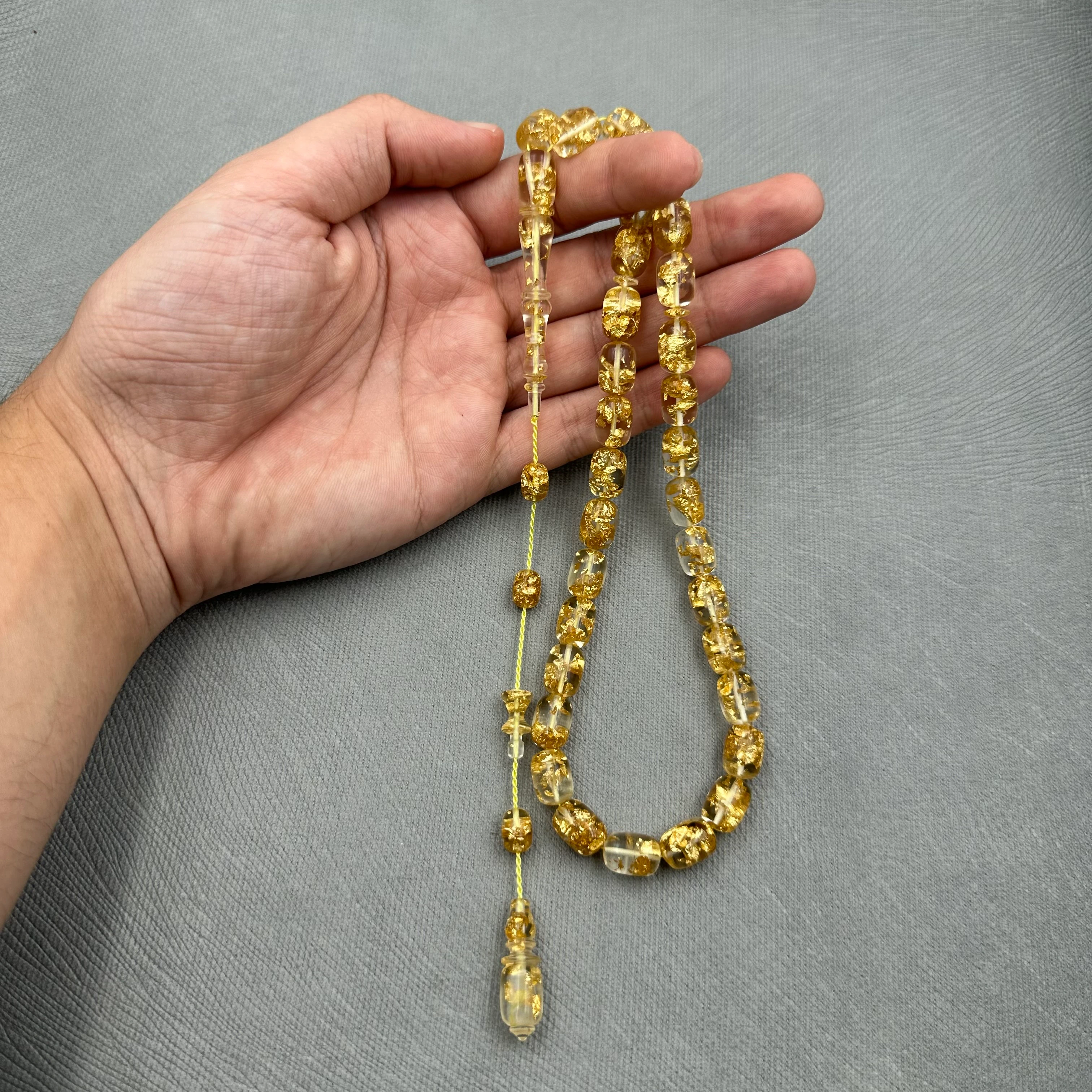 Muhammed ERDEN Usta İşçilikli Özel Döküm Altın Parçacıklı Uçak Camı Tespih